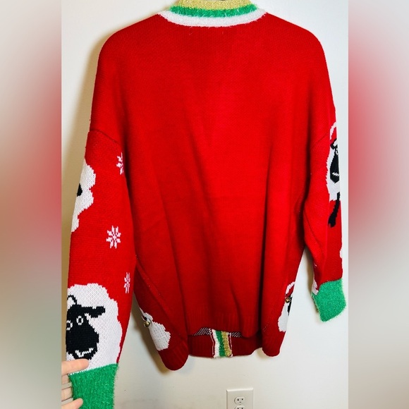 Christmas Cardigan Style Sweater Lamb Bells Ugly Sweater Size L NWT - Picture 8 of 10